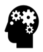 Clip art drawing of a person's head, with gears where the brain is located. Representing the thinker or solitary Learner.