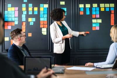 Engagement workplace training using sticky notes at a health and safety training workshop