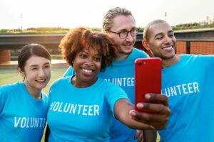 Volunteers taking a selfie