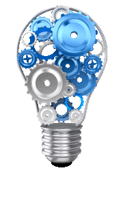 made with presentermedia. lightbulb with gears moving.
