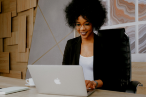 ice breaker laptop woman smiling