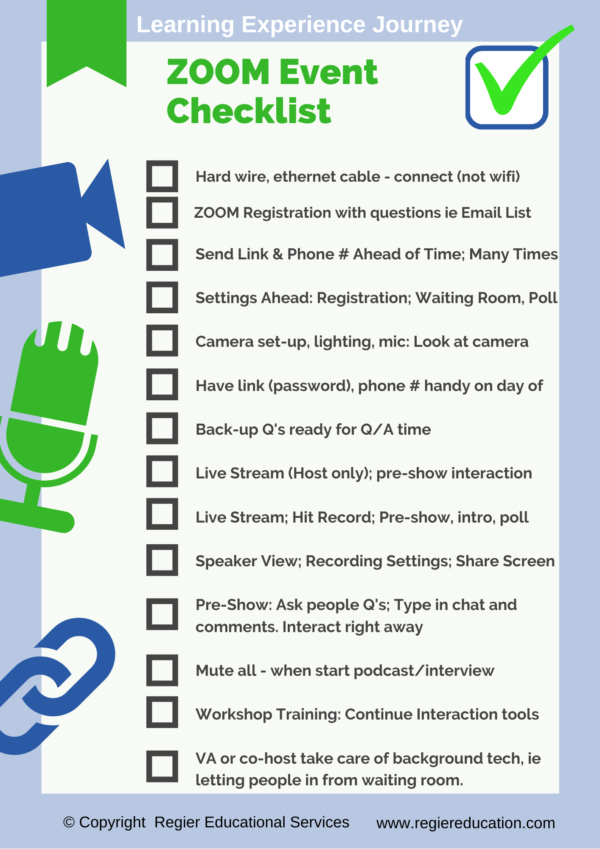 ZOOM EVENT Checklist Regier Education Inc.