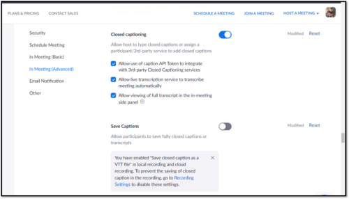 Scroll down to the Closed Captions in your Zoom Account Settings