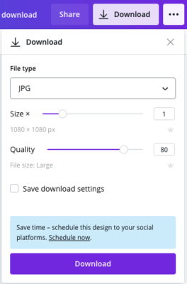 screenshot of Canva create a social media option from the download screen