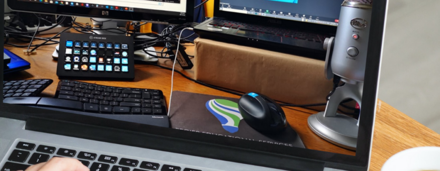 two computer screens zoom and obs