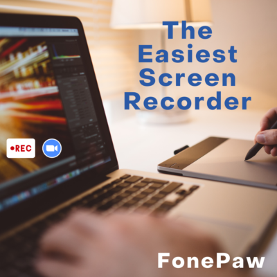 image of a laptop that says FonePaw The Easiest Screen Recorder