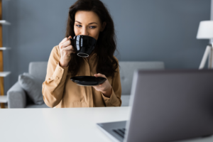 woman taking a break from online workshop or meeting