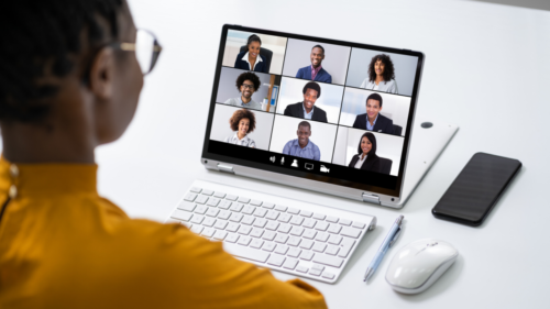 person watching video meeting