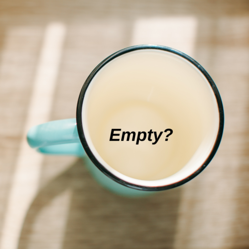 Image of empty coffee cup with Empty? in the middle