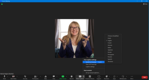 Zoom closed captions languages options seeing on Dec 7, 2022