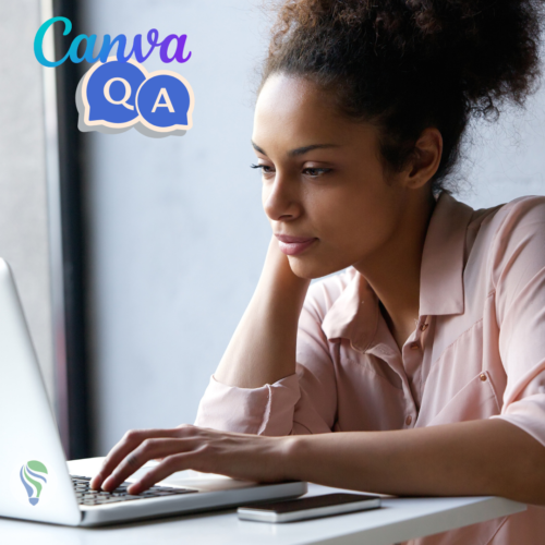image of woman on a laptop with Canva Q&A 