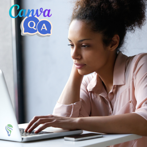 image of woman on a laptop with Canva Q&A