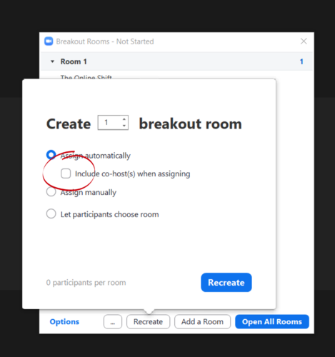 unclick the box to include cohosts in zoom breakout rooms