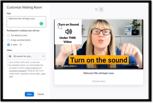 Zoom waiting room video option