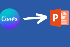 image of Canva icon and arrow pointing to a PowerPoint icon