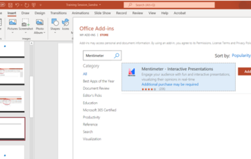 search for mentimeter in office add-ins