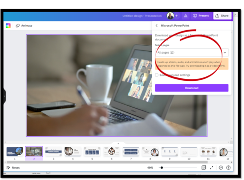 Heads up in Canva downloading to PPT
