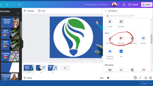 image of screenshare to show how to download canva slides as powerpoint
