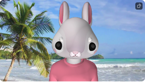 image of a Zoom bunny avatar on a beach