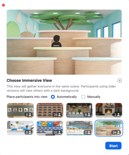 screenshot of the immersive view option in Zoom which can be helpful to have your participants turn their cameras on