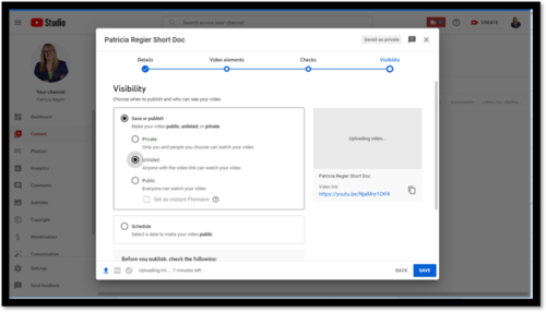 as you are uploading your youtube video this is where you can first click unlisted and then save
