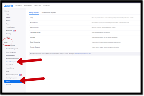 Zoom admin, then account management then reports