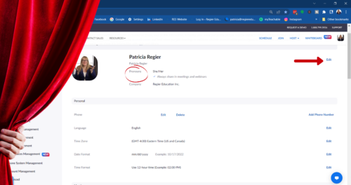 edit your pronouns options in Zoom