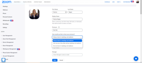 Decide how and when your pronouns will be visible in zoom