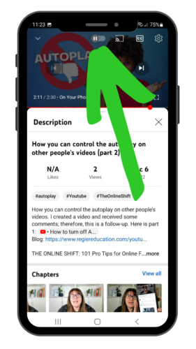 when on your cell phone watching YouTube tap and then you will find the turn off auto-play button to the left of the CC