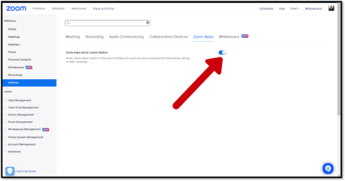 Activate Zoom Apps in your account settings