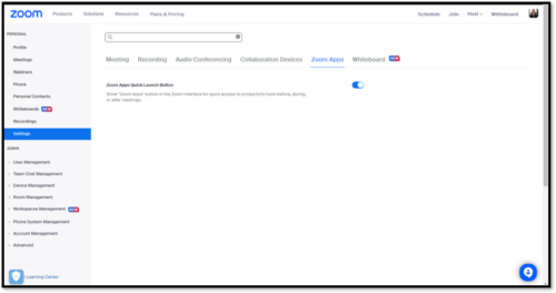 Activate Zoom Apps in your account settings