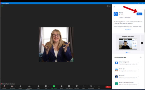 In Zoom App panel click the app you want TIMER and then OPEN