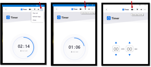 Zoom Timer App options 3 dots, share, and more