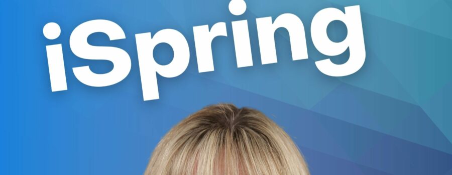 Create a course using iSpring and a photo of Patricia behind a computer screen
