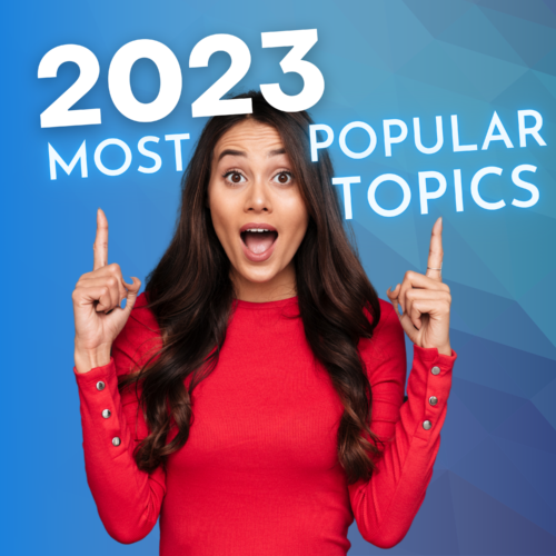 Person pointing to 2023 Most popular topics