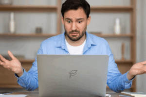 Person frustrated because learning on computer wasn't accessible